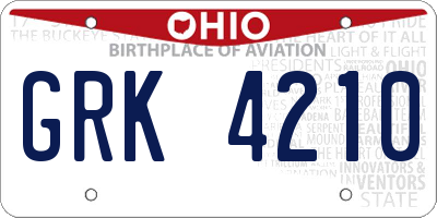 OH license plate GRK4210