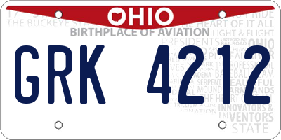 OH license plate GRK4212