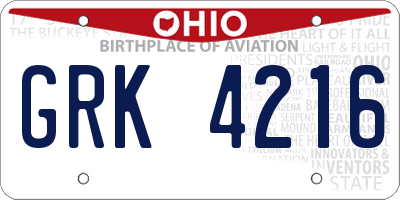 OH license plate GRK4216