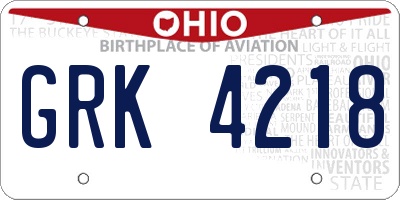 OH license plate GRK4218