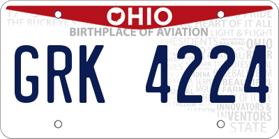 OH license plate GRK4224