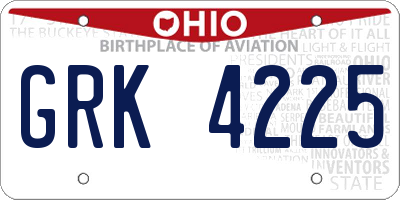 OH license plate GRK4225