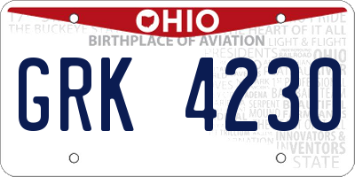 OH license plate GRK4230