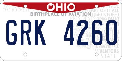 OH license plate GRK4260
