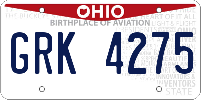 OH license plate GRK4275