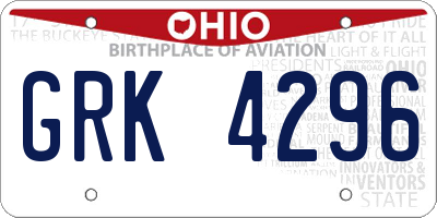 OH license plate GRK4296