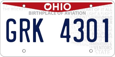 OH license plate GRK4301