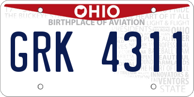 OH license plate GRK4311