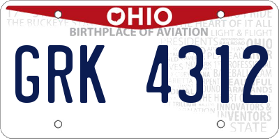 OH license plate GRK4312
