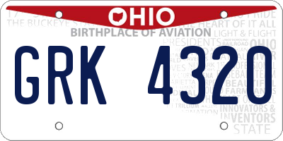 OH license plate GRK4320