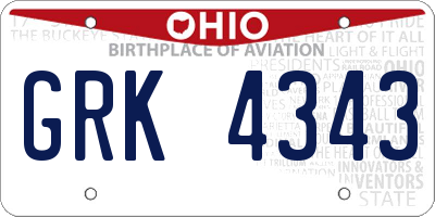 OH license plate GRK4343