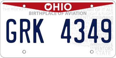 OH license plate GRK4349