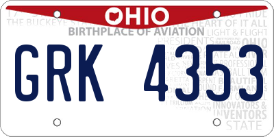 OH license plate GRK4353