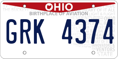 OH license plate GRK4374