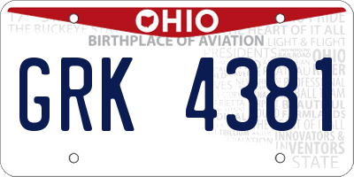 OH license plate GRK4381