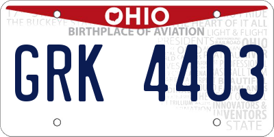 OH license plate GRK4403