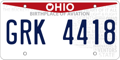 OH license plate GRK4418