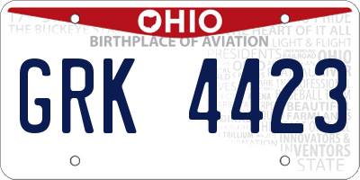 OH license plate GRK4423