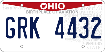 OH license plate GRK4432