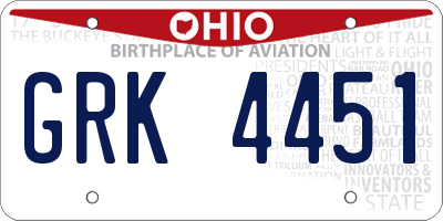 OH license plate GRK4451
