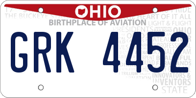 OH license plate GRK4452