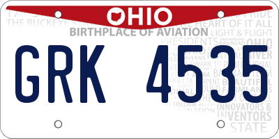 OH license plate GRK4535
