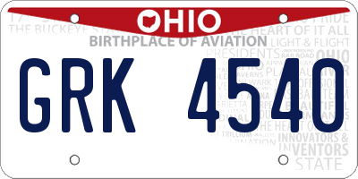 OH license plate GRK4540