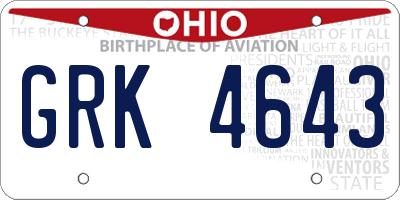 OH license plate GRK4643