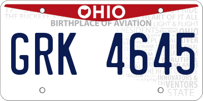 OH license plate GRK4645