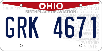 OH license plate GRK4671
