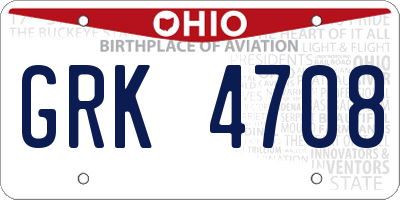 OH license plate GRK4708