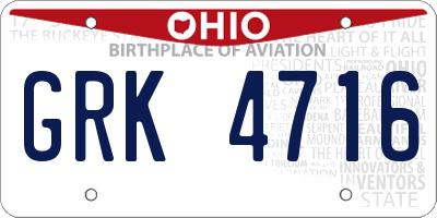 OH license plate GRK4716