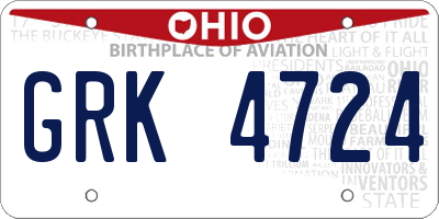 OH license plate GRK4724