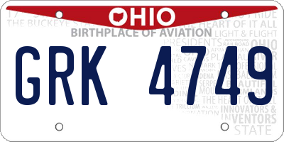 OH license plate GRK4749
