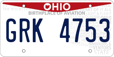 OH license plate GRK4753