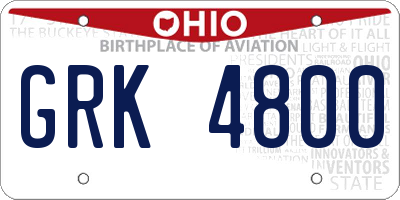 OH license plate GRK4800