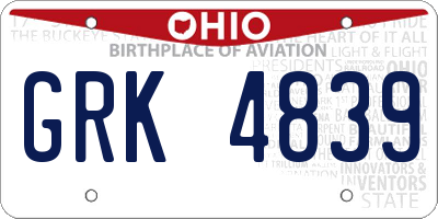 OH license plate GRK4839