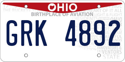 OH license plate GRK4892