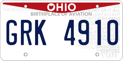 OH license plate GRK4910
