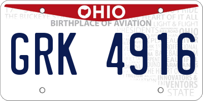OH license plate GRK4916