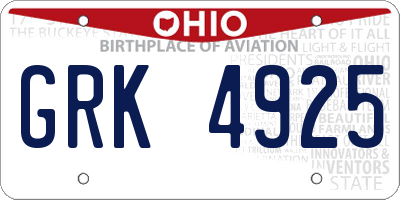 OH license plate GRK4925