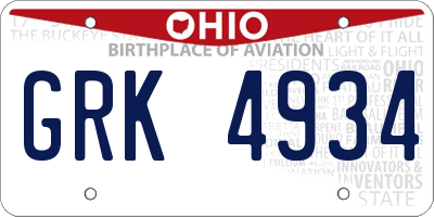 OH license plate GRK4934