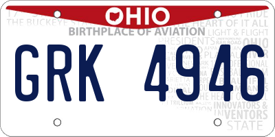 OH license plate GRK4946