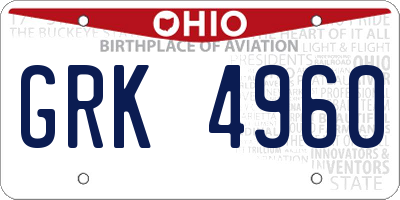OH license plate GRK4960