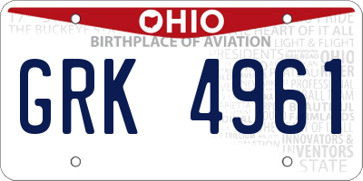 OH license plate GRK4961
