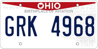 OH license plate GRK4968