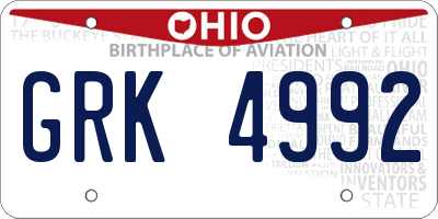 OH license plate GRK4992