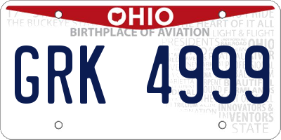 OH license plate GRK4999
