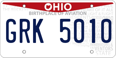 OH license plate GRK5010