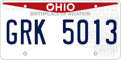 OH license plate GRK5013